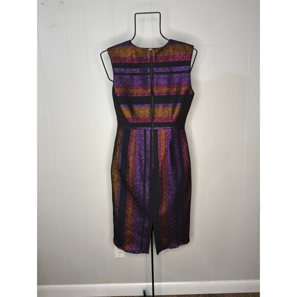 Diane Von Furstenberg Black Metallic Stripe Sleeveless Work Dress‎ Size 4 Purple - Picture 6 of 9